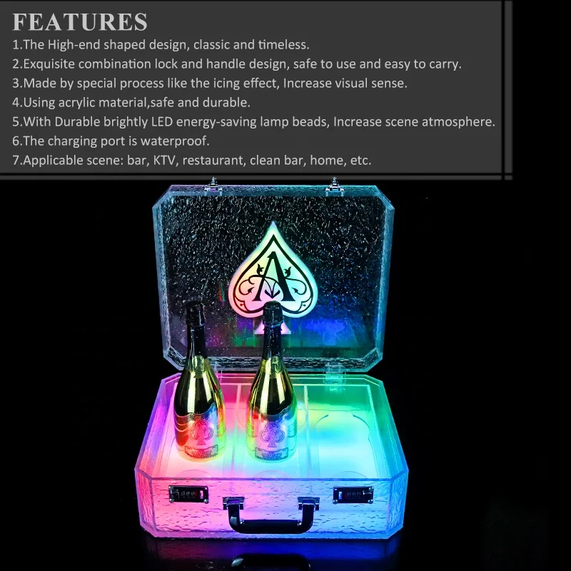 OEM Customized Ice rock Ace of Spade Premium Collection Suitcase Champagne Wine VIP Cup glass bottle storage lock wine box