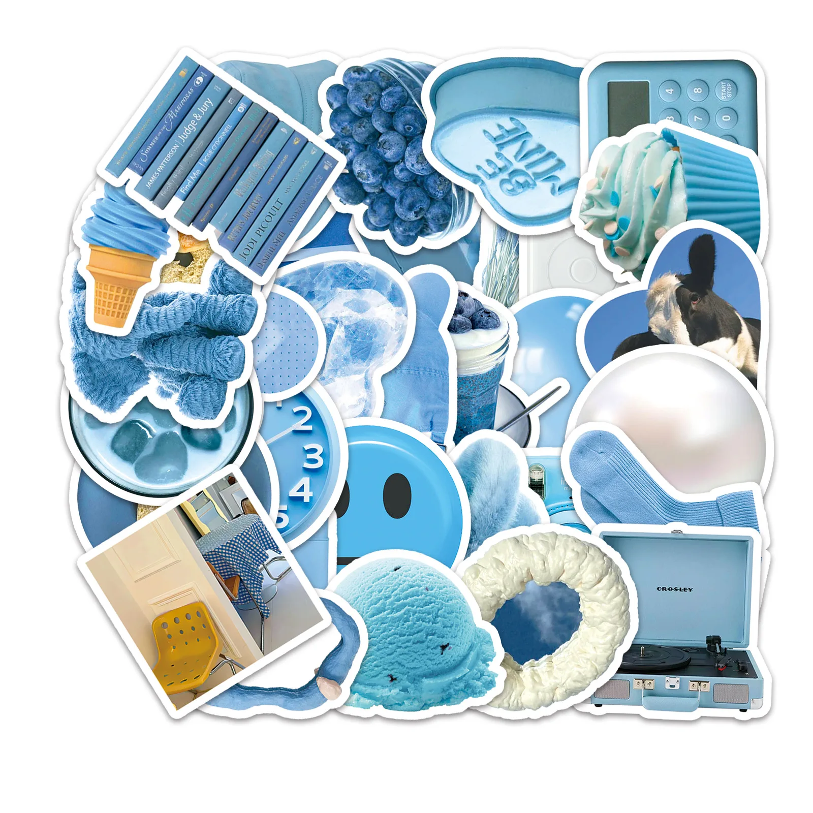 50 pcs PVC blue series decals for bag luggage Mobile phone computer waterproof diy vinyl sticker