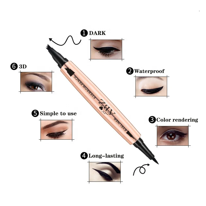 ABZ Private Label Waterproof Quick Drying 2 in 1 Four-forks Eyebrow Mascara for Eye Makeup