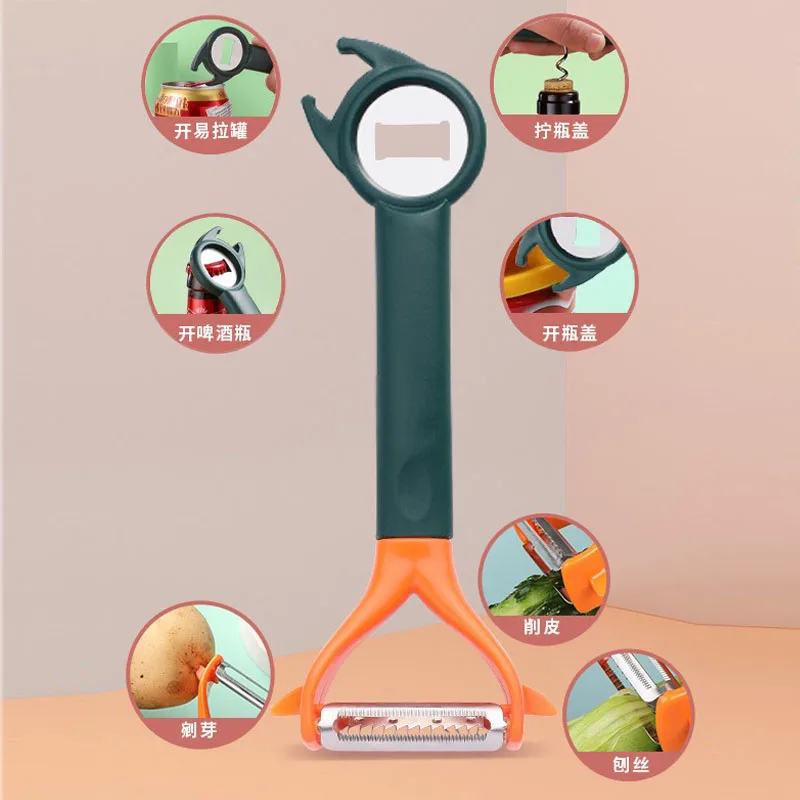 4in1 New Double Head Paring Knife Multi-Functional Creative Home Kitchen Scraper Peeler Beer Opener Wine Opener