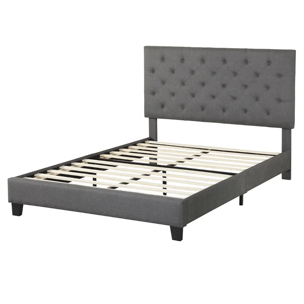 Match all decor noise free Queen King sizes  upholstered platform bed frame with all parts packed in one box packing design