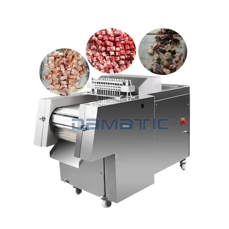 Electric Automatic Guillotine Band Saw Industrial Frozen Sheep Meat Strip Cutter Slicer Belt And Dicer Fish Cube Cutting Machine