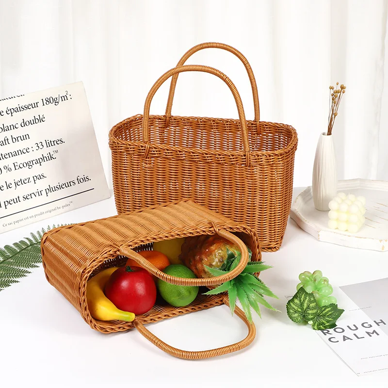 High quality rattan shopping basket Fruit storage basket Picnic supplies Large flower basket