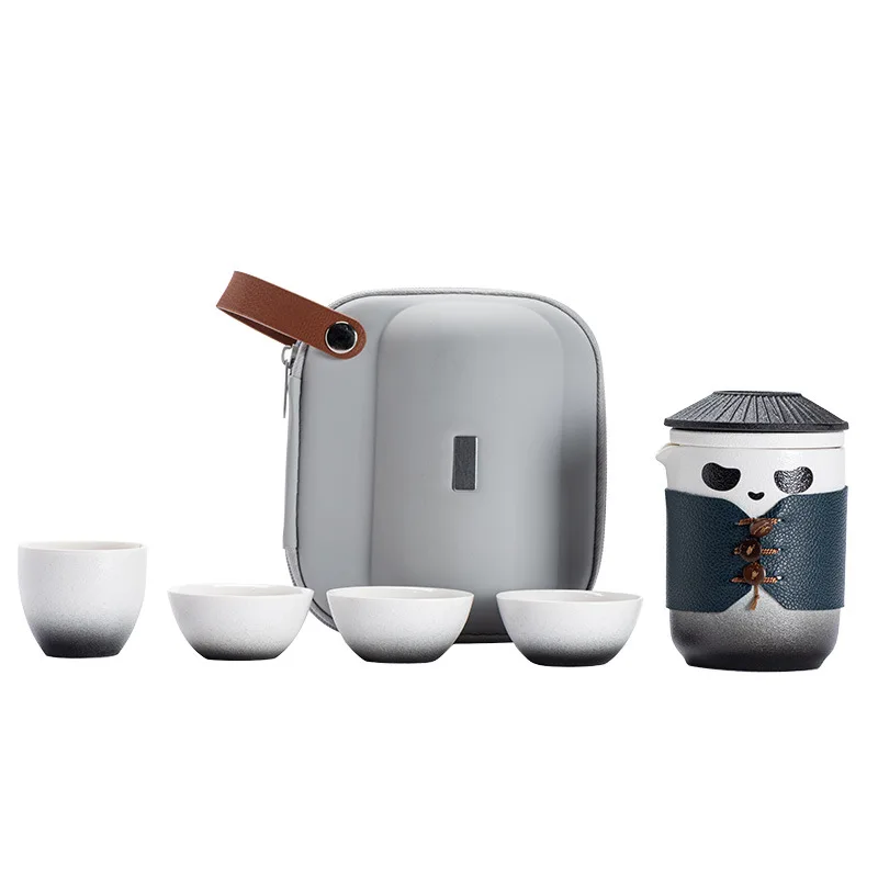 Дорожный чайный набор с ручным чехлом, керамический чайник в виде панды с заварником и 4 чайными чашки кунг-фу, портативный дорожный пакет