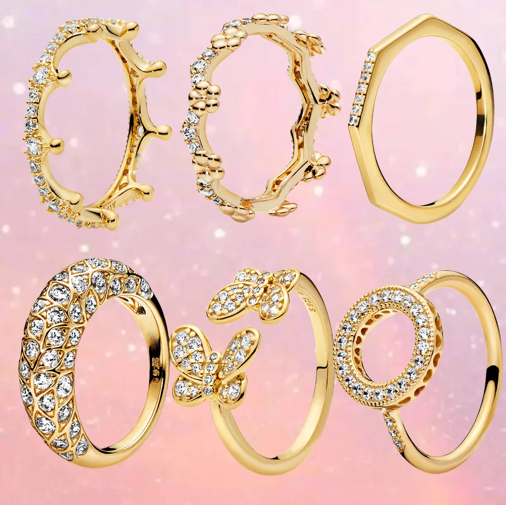 Новейшее Золотое кольцо el mas nuevo anillo de Plata Ley 925 chapado en oro 18 quilates anillos moda para mujer joyeria