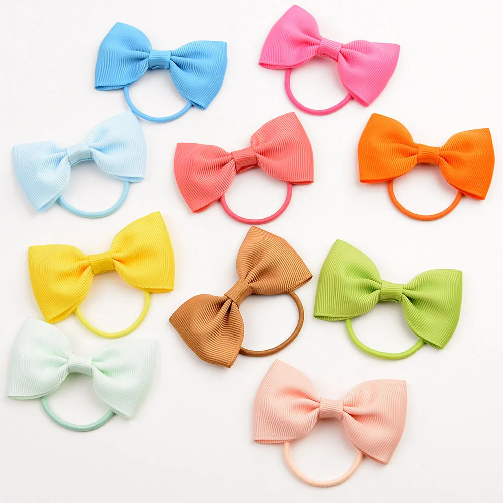 New 2.75 inch Headwear Solid Grosgrain Ribbon Bows Elastic Hair Rope Hair Ties for Kids Rubber Bands