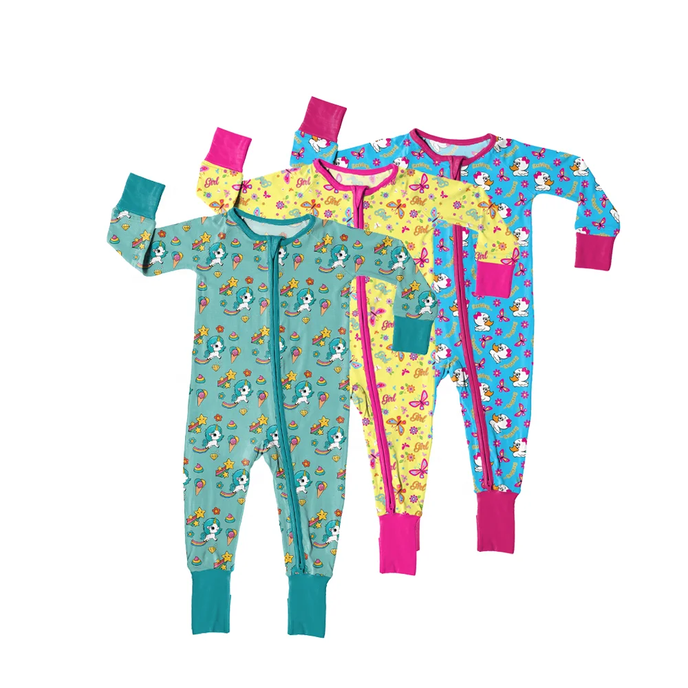 Custom Print Baby Zipper Bamboo Footed Pajamas