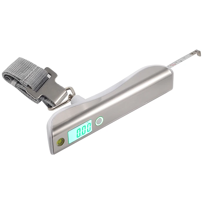J&R Ergonomic Handle Stainless Steel Portable Weighing 50KG Luggage Scale with Measurement Tape