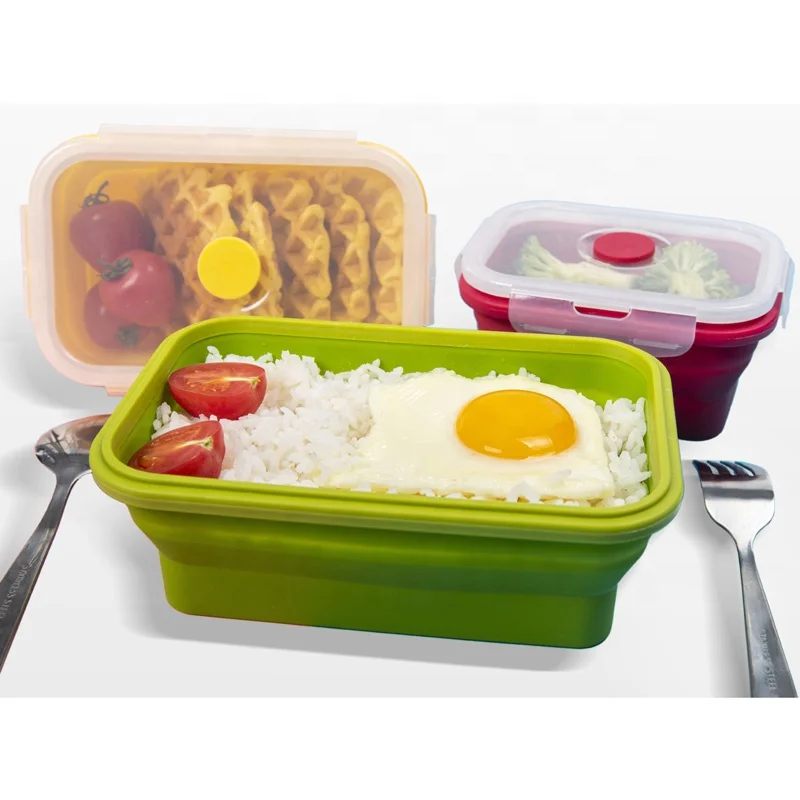Hot selling wholesale 500ml 800ml 1200ml collapsible silicone lunch box logo silicone container