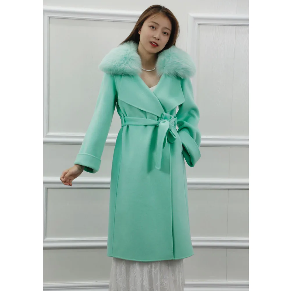 New Arrival 90% Wool 10% Cashmere Coat For Women With Fox Fur Collar