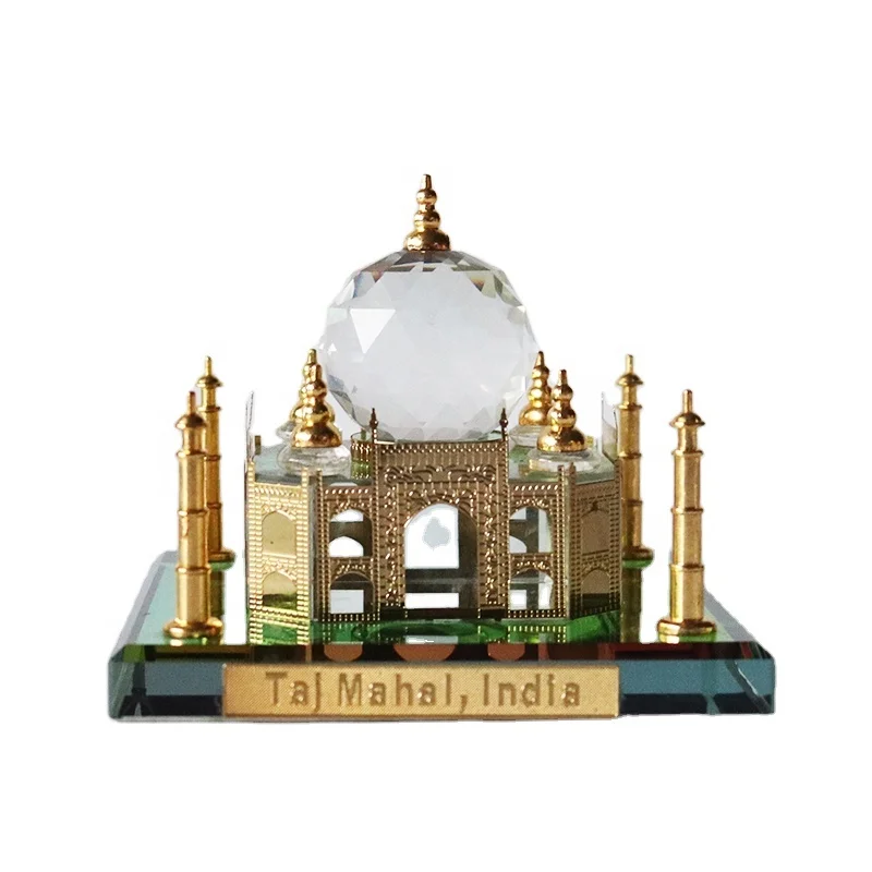 Gold Plated Crystal Glass Taj Mahal Model Indian Tourist Souvenirs Gifts