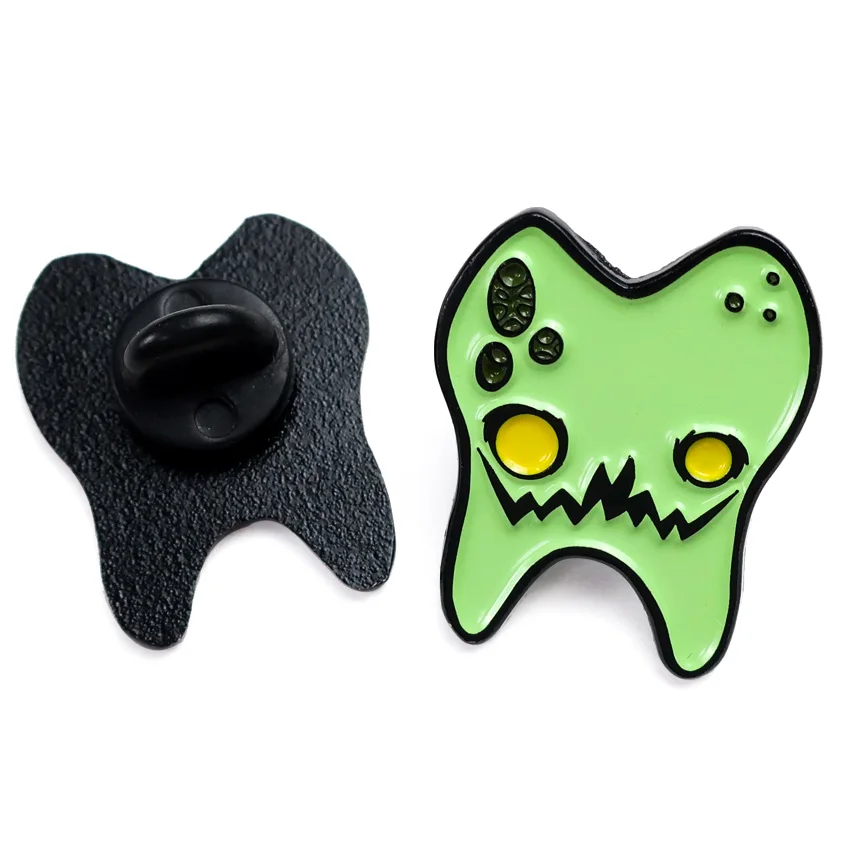 Custom funny cartoon cute teeth design metal enamel brooch fashion personality tooth badge pin clothing accessories jewelry