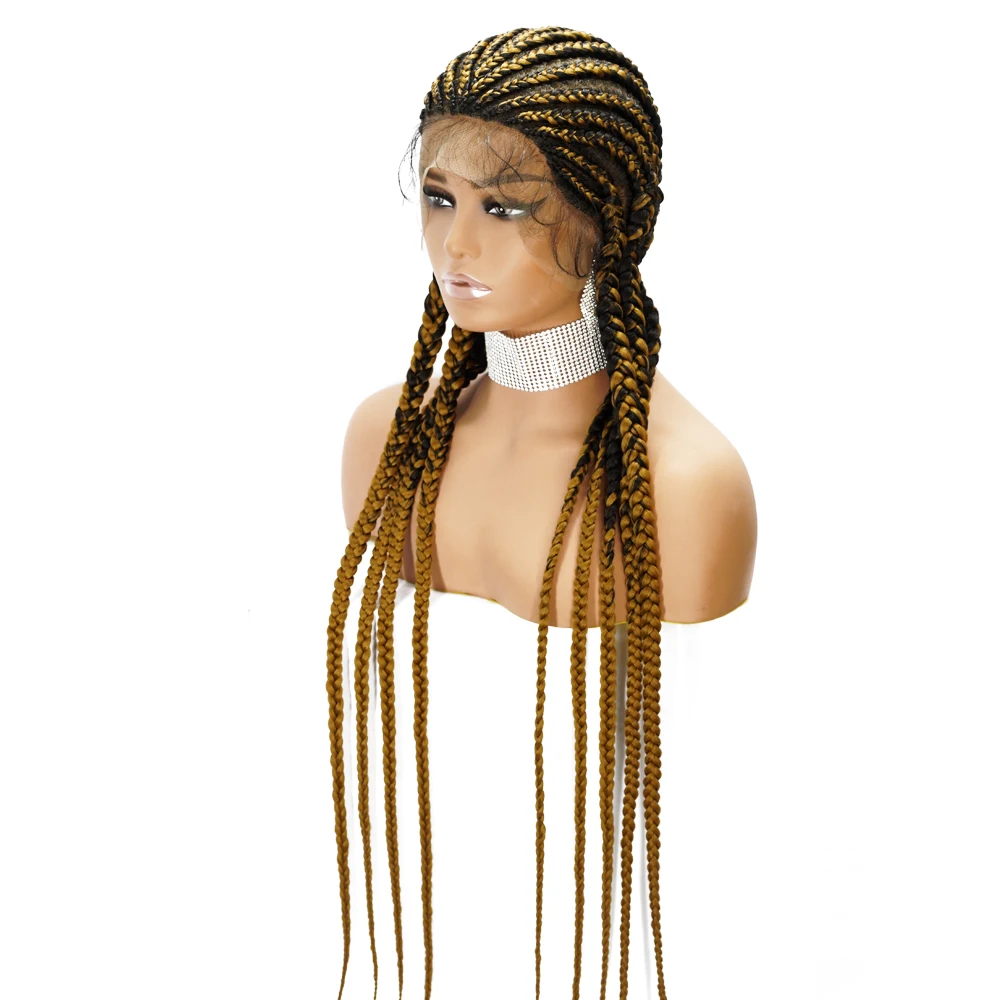 Box Braided Wigs Synthetic Full Lace Front Wig for Black Women Cornrow Braids Lace Wigs with Baby Hair perruque tresses