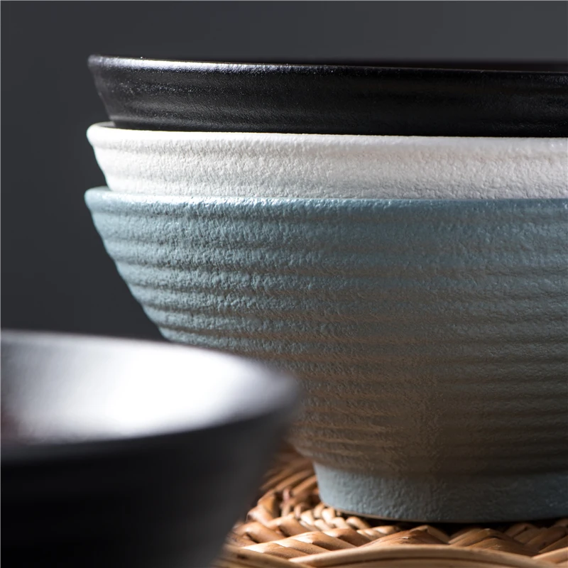 Premium Unique Modern Japanese Ramen Pho Soup and Salad Multiple Colour Bowls Solid Ceramic Ramen Bowl Set