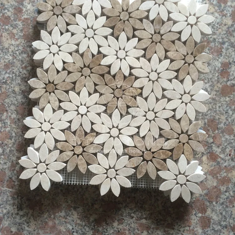 Flower design mosaic floor room waterjet marble mosaic tile interior tile