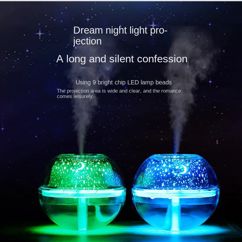 Large Capacity Creative Home Humidifier Star Projection night light colorful Glass Battery Powered Air Purification Room