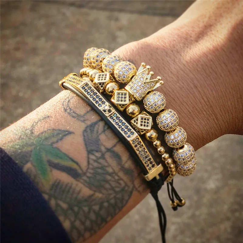 CZ Diamond Double Row Leather Rope Couple Bracelet 3pcs/set Luxury Couple Bracelet Braided Bracelet Set Unisex Charm 4 Colors
