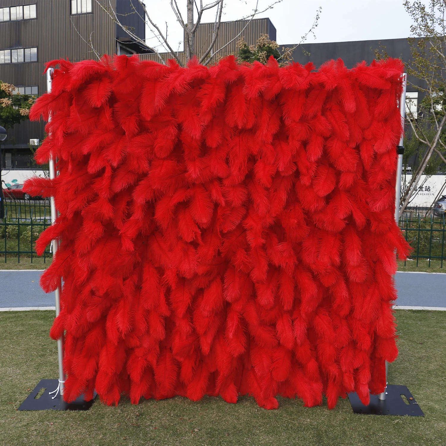 Wedding Party Decorations Supplies 8ft Red Ostrich Fake Feathers Backdrop Wall Panel Display Centerpieces for Birthday Party