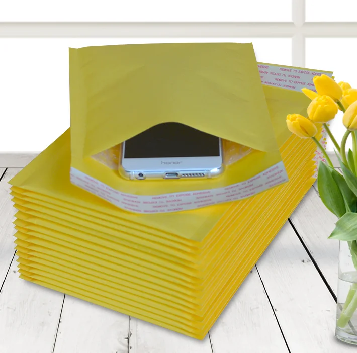Stock size low MOQ yellow kraft paper bubble mailer bag padded envelopes
