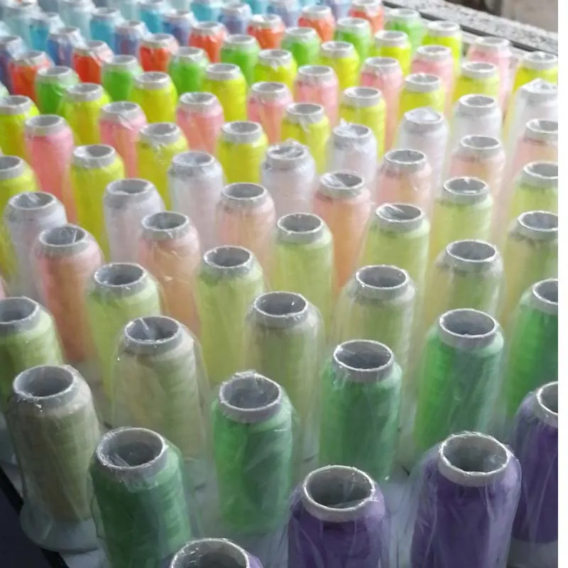 High Quality Fluorescent Blue Green Glow in the Dark Polyester Sewing Yarn Cotton Embroidery Filament Thread for Glowing