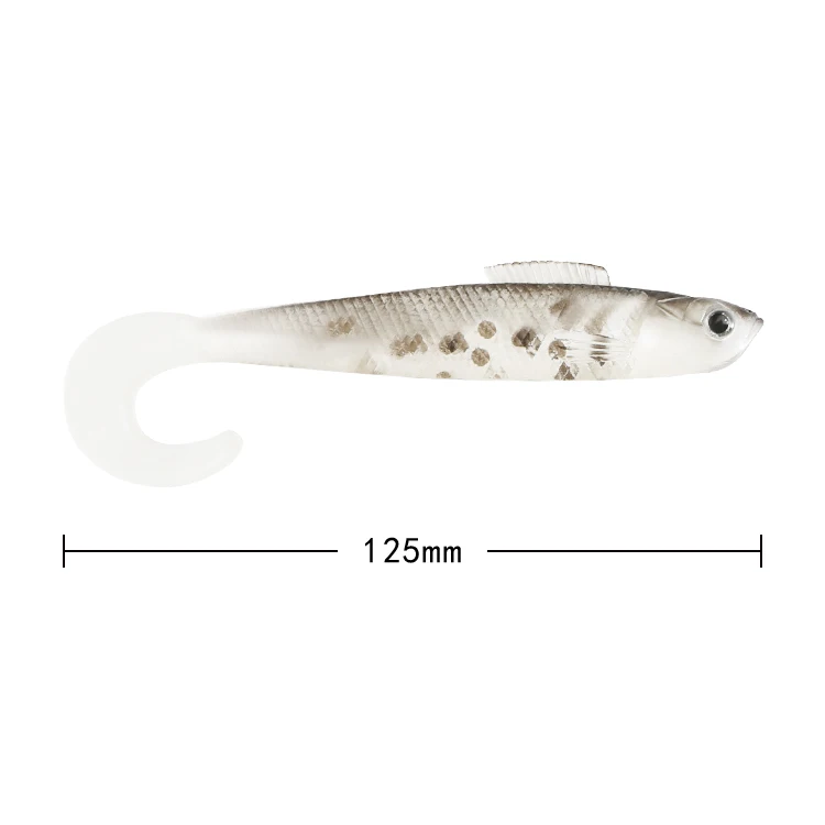 Fish Shape Coiling Tail Soft Lure Softbait Vivid Natural Environmental Silicone 125mm OEM Soft Plastic Attracting Fish 50pcs