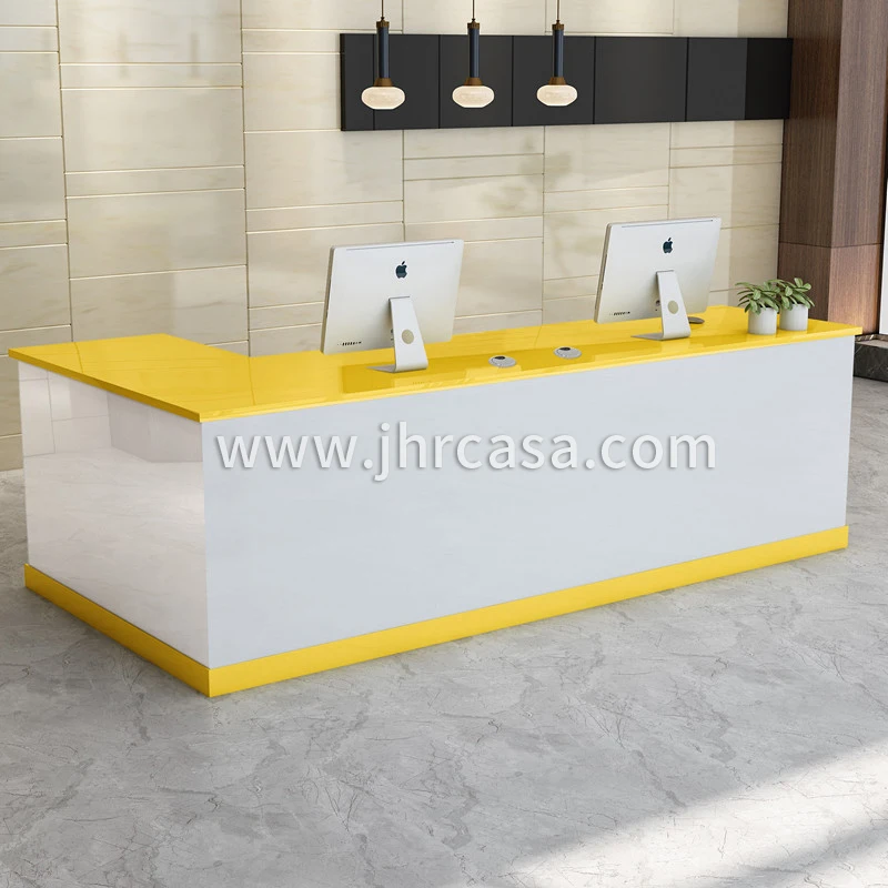 L Shaped Office Front Reception Desk Table Wooden Checkout Counter For Beauty Nail Salon