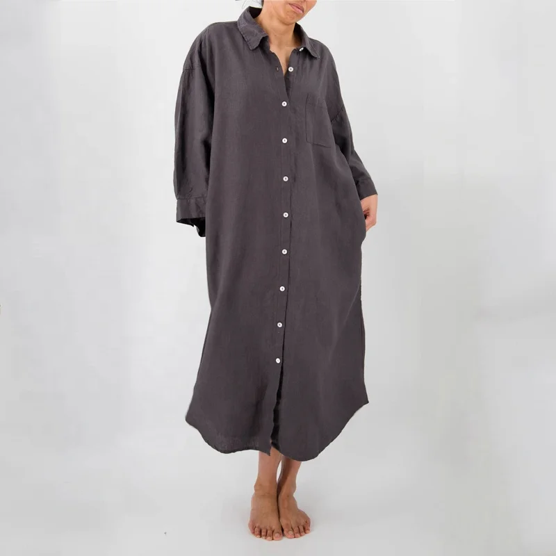 Осенне-весеннее домашнее платье один размер подходит для большинства женщин Ночное с длинным рукавом льняная домашняя одежда