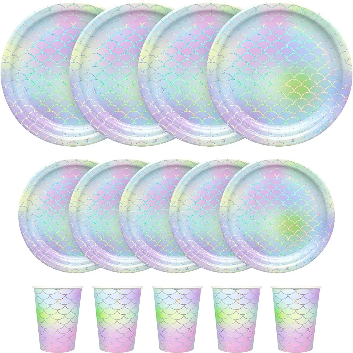 Pafu Mermaid Supplies for 10 People Ocean Party Disposable Dinnerware Girl Birthday Baby Shower All-in-One Party Supplies Set
