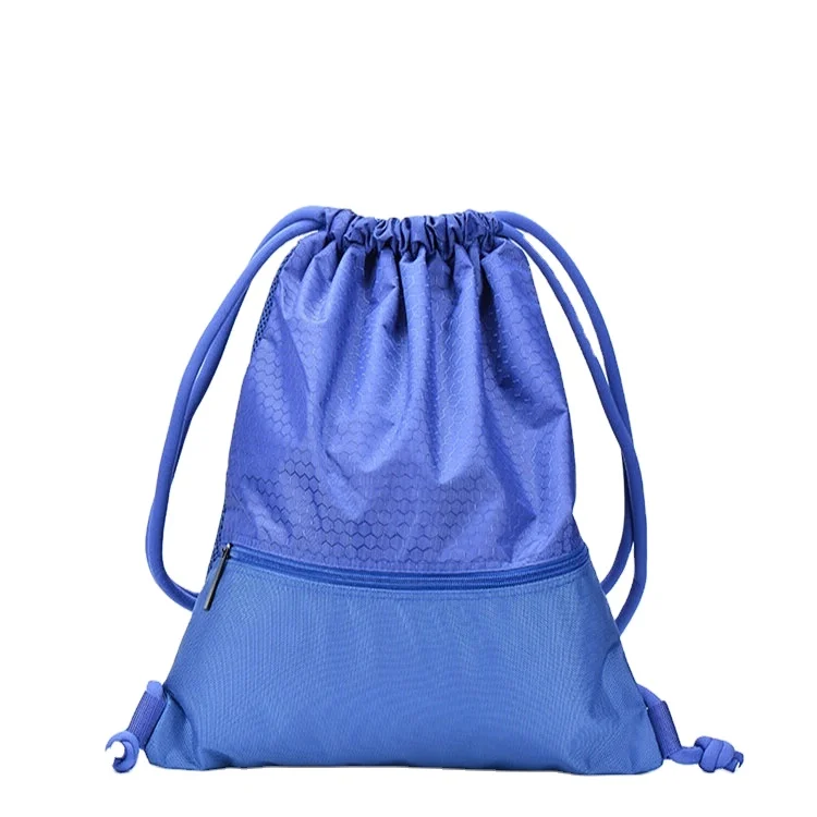 420D Polyester Reusable Blue Travel Sport Backpack Waterproof Polyester Custom Drawstring Bag