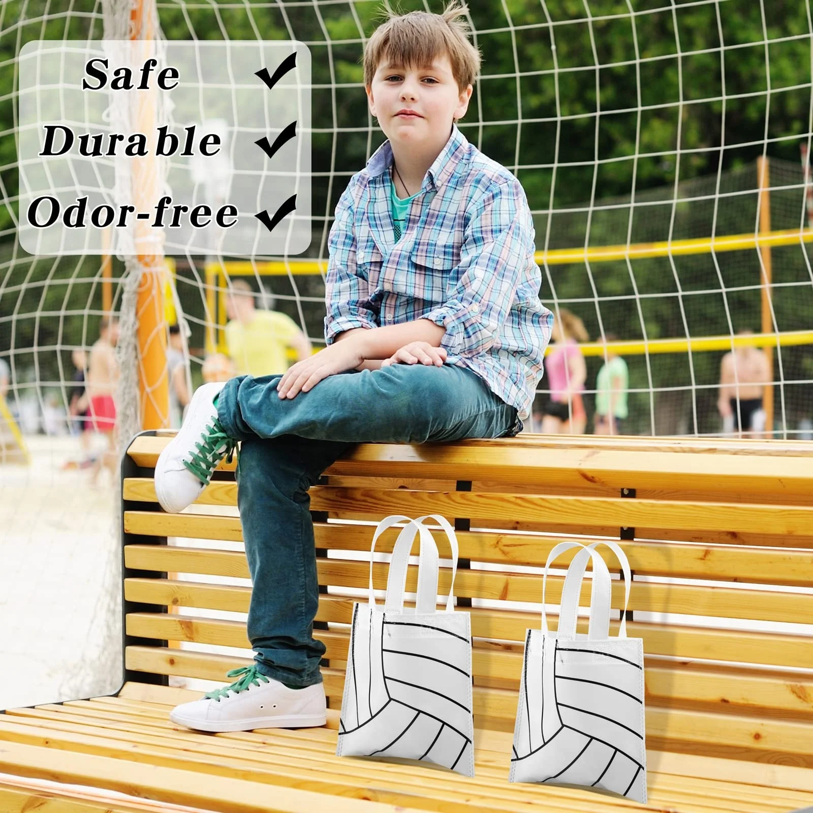 Lightweight Eco-friendly Colorfast Volleyball Sports Theme Goodie Treat Snack Non-woven Party Favor Bag With Durable Handles