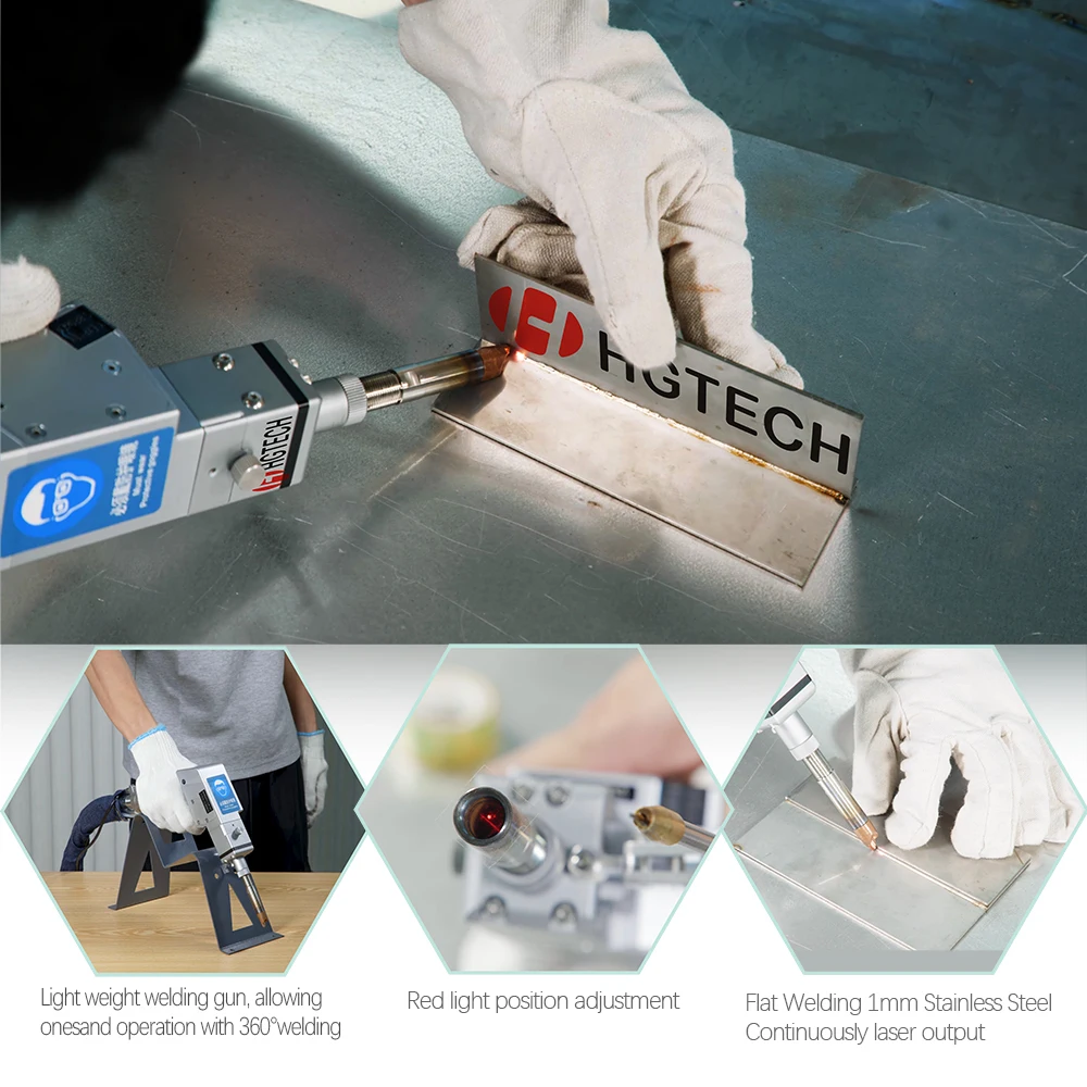 HGTECH Handheld 4 In 1 Laser Welding Machine Dual Wire Feed Laser Weld Cut Clean All In 1 Laser Stainless Wire