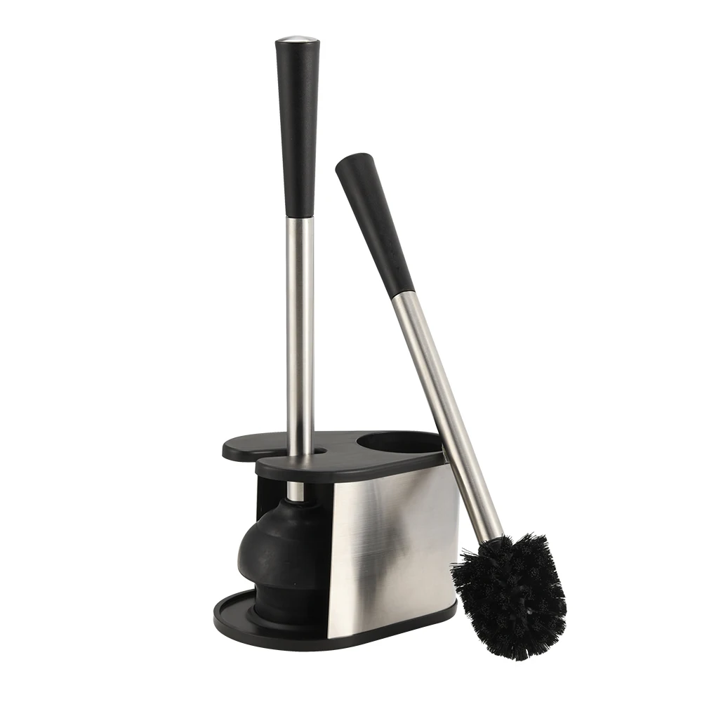 Hot trend stainless steel toilet brush holder and rubber plunger combo