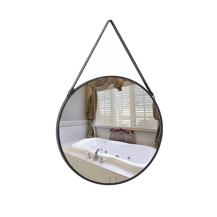 
Custom Black Gold Aluminous Iron 23 24 Wall Mounted Round Magnifying Bathroom Mirror with Leather Strap 