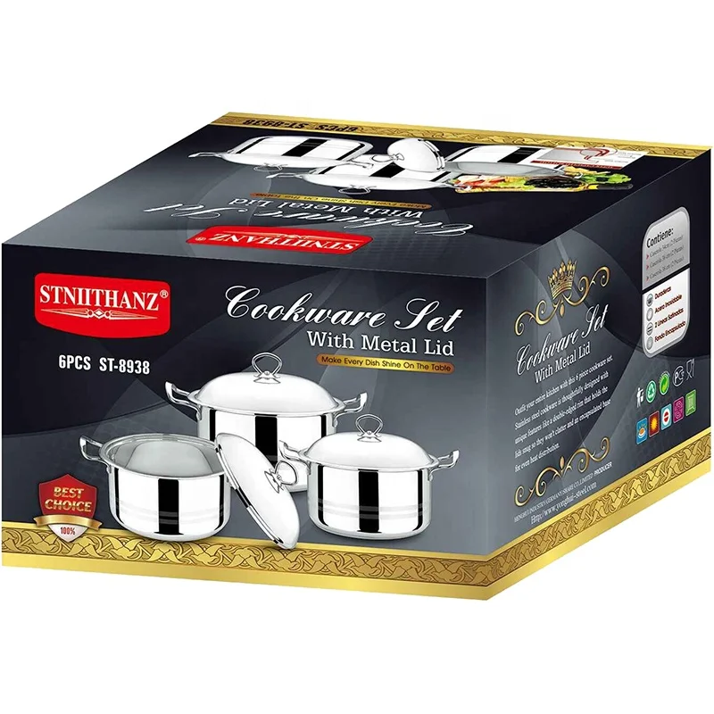 STNIITHANZ 6pcs Stainless Steel Cookware Sets pots and pans Factory wholesale Cheaper finer Saucepan frying pan Logo custom OEM