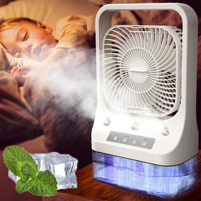 2024 Wholesale Portable Mini Air Conditioner 1000ml Water Tank Spray Fan With 7 Colors Night Lights For Bedroom