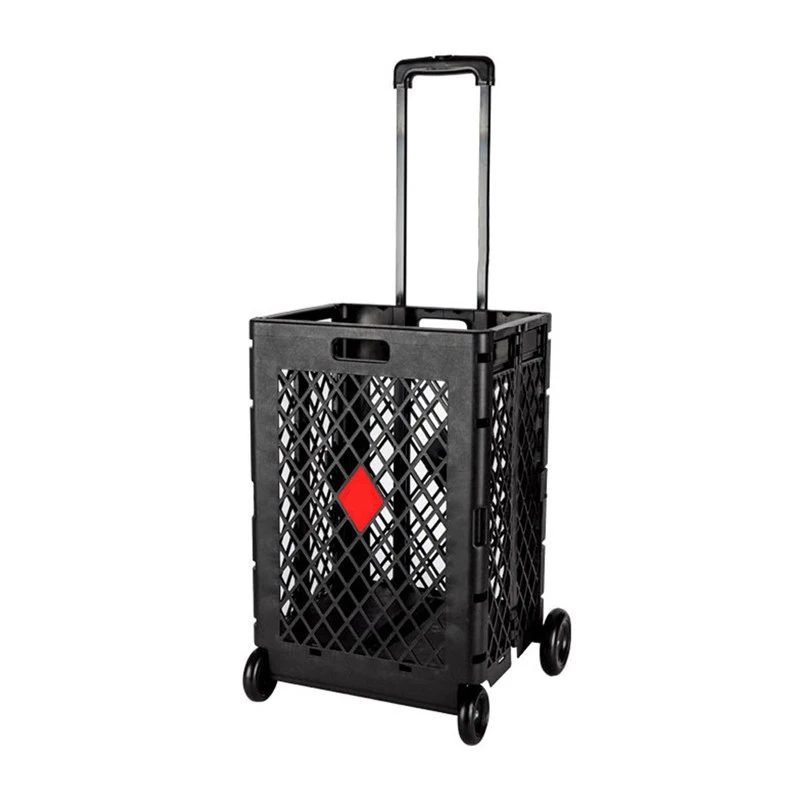 Large Capacity Portable Foldable Plastic Mesh Rolling Trolley Shopping Grocery Cart