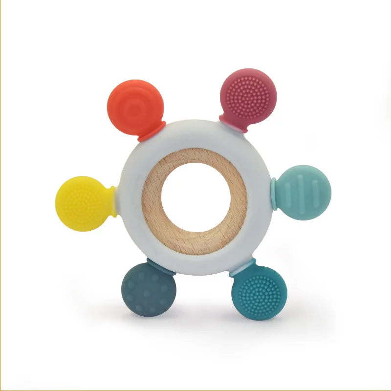 bpa free sensory montessori silicone baby teether toy ring