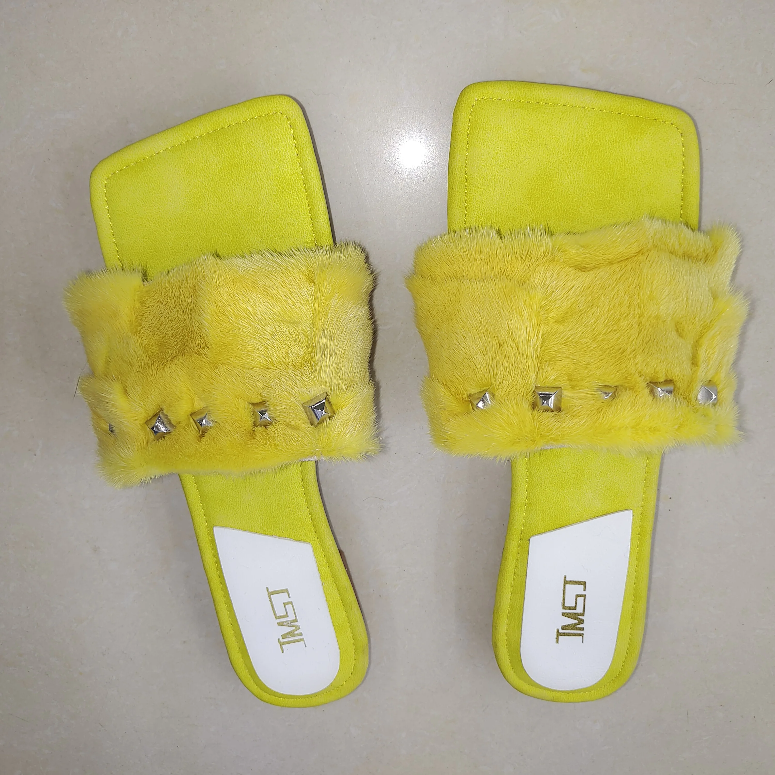 2023 fur slides for women wholesale mink fur slippers custom summer wedge slippers