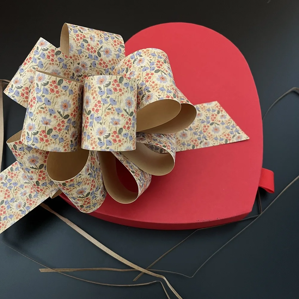Gift decoration accessories kraft paper pull bows with floral pattern