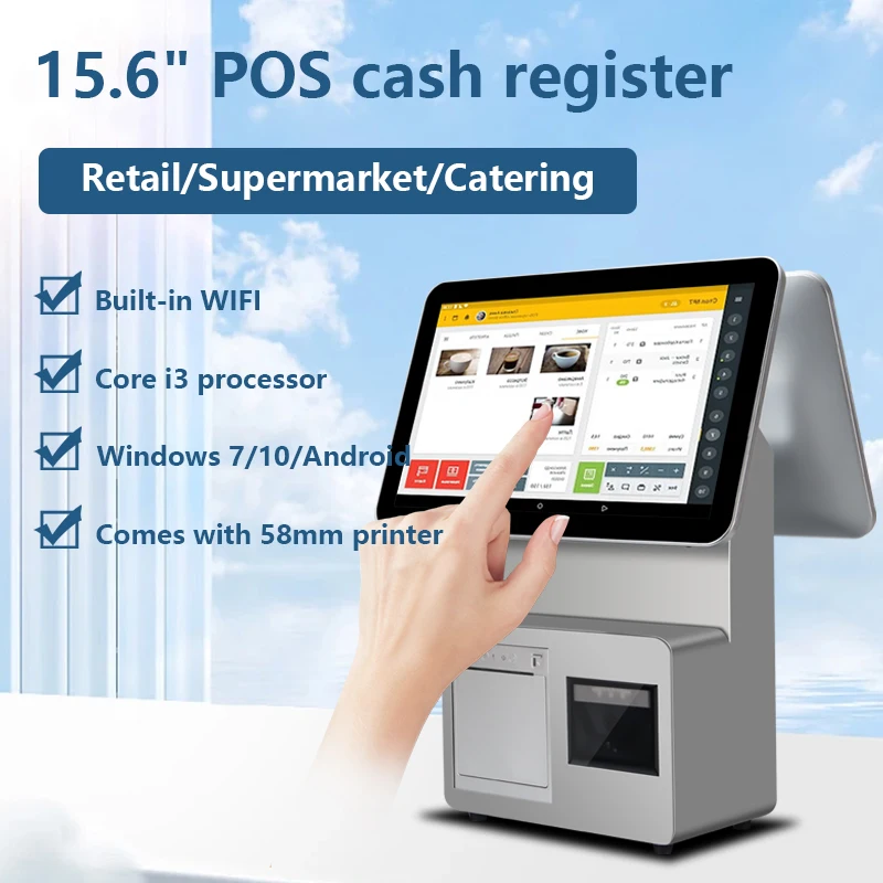 15.6 inch touch screen software hardware all in one Billing Terminal Self Order kiosk Cash Register Pos with Printer Scanner