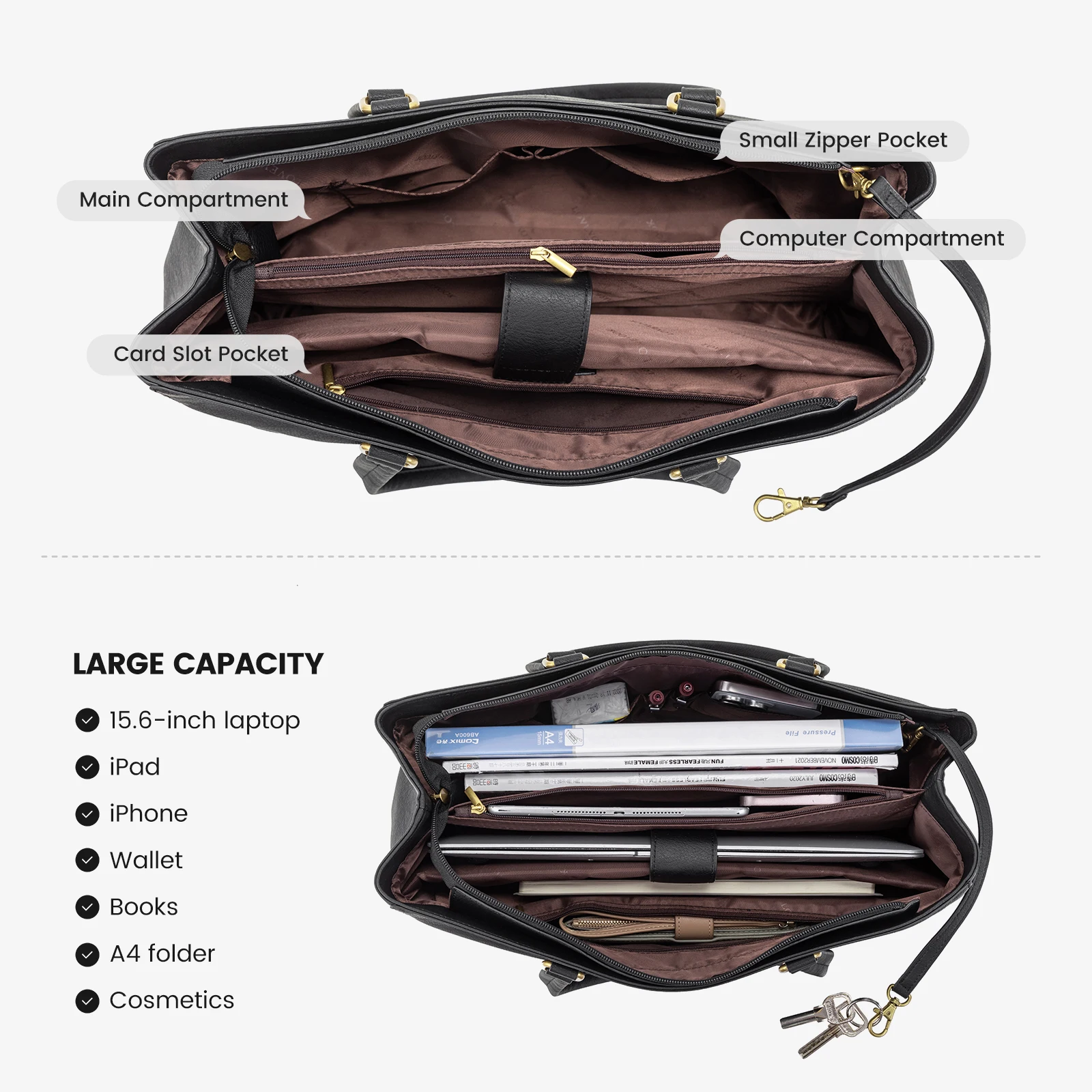Fashion Carry on Elegant Ladies Laptop Tote Bag Waterproof Leather Computer Bags Women Business Office Work Briefcase