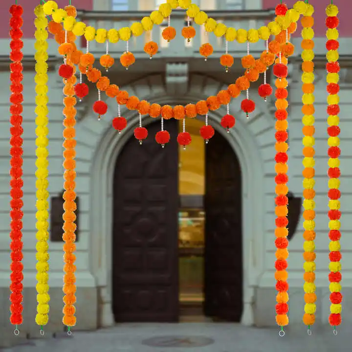 Nicro Handmade Hanging Festival Holiday Door Wall Ornament DIY Indian Wedding Marigold Flowers Artificial Diwali Decoration