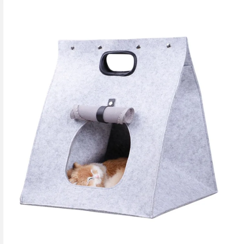 Factory Direct Wholesale Foldable Cat Shaped Felt Cat Bed Felt Cat house Cave Nest