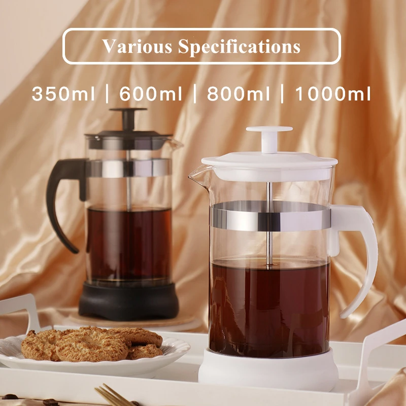 Hensin Stainless Steel Filter Tea Hand Brewed Coffee Pot Plastic Heat Resistant High Borosilicate French Press Pot For Coffee