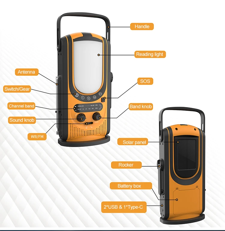 Qibu Multi-function FM Radio Camping Tent Lantern Portable Outdoor Emergency Lamp Led Lights Solar Rechargeable Power Bank