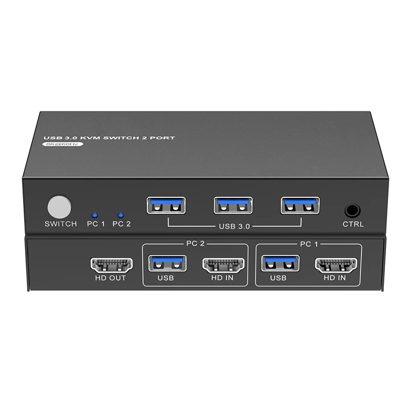 8K HDMI KVM Switch 1 Monitors 2 Computers with 3 USB 3.0 Hub 8K@60Hz HDMI 2 Port KVM Switch EDID Adaptive Plug and Play