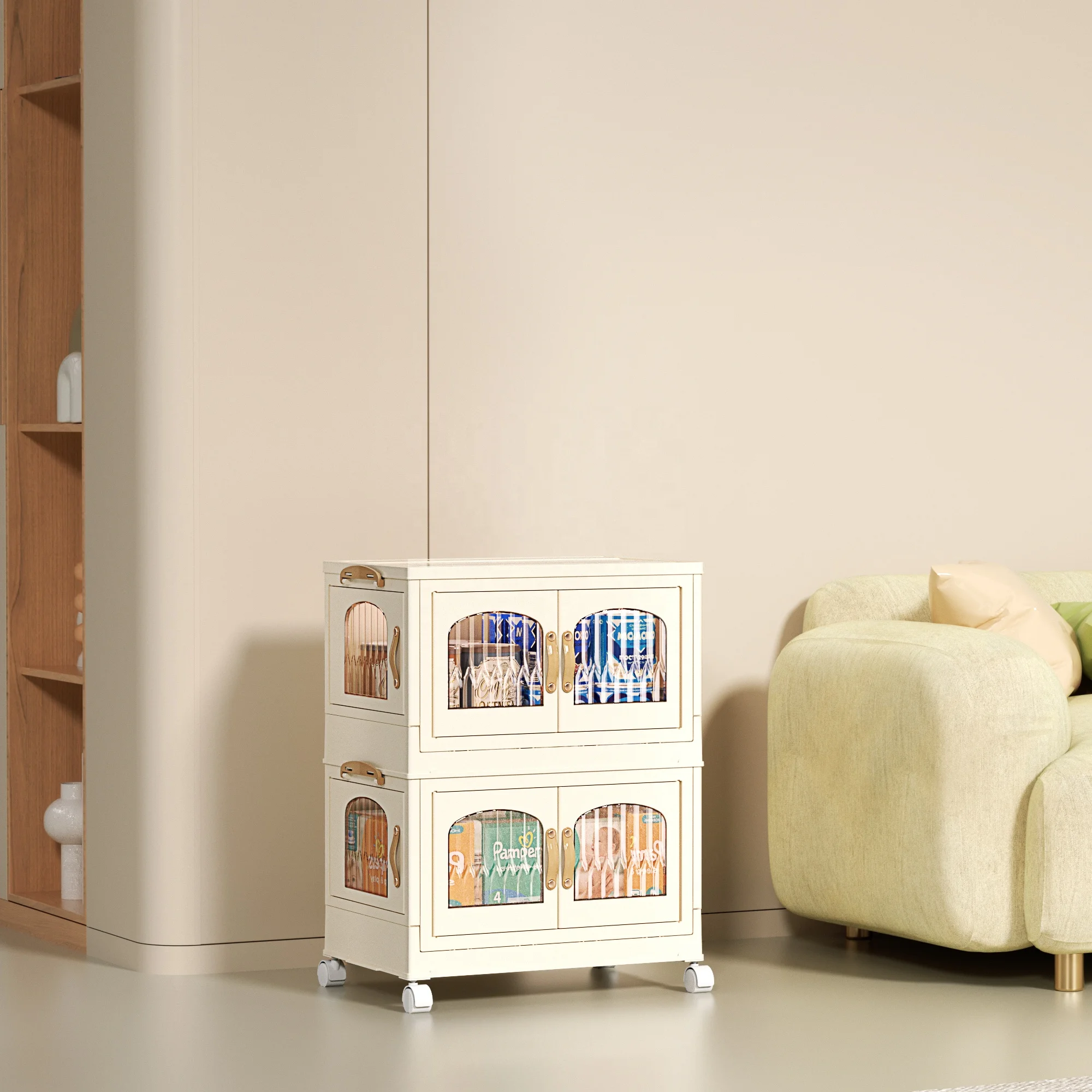 3 Packs 11 Gal Plastic Collapsible Storage Cabinet Box Organizers and Storage Containers with Wheels and doors