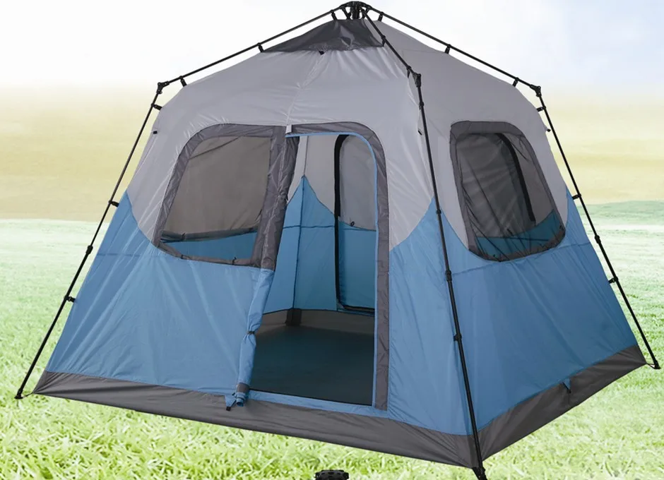 Orange Camping Outdoor Foldable PU3000mm Waterproof Polyester Family Tent with Steel Pole