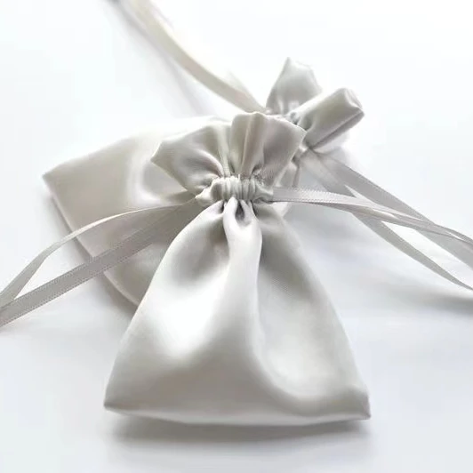 customized Rose Gold Silk Satin jewelry Bags Drawstring Satin Hair Bags for Packaging Satin Hair Gift Dust Bag Pink