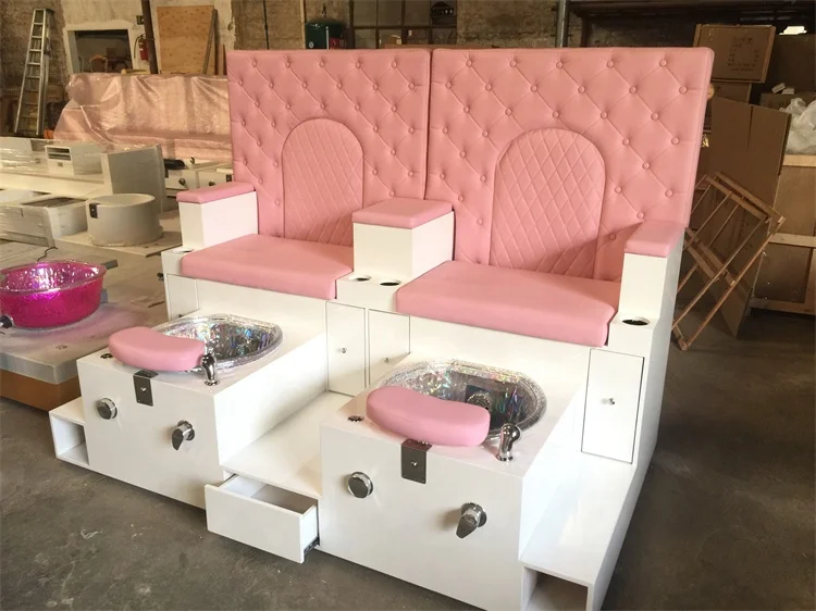 Siman 2024 Hot Sale Pedicure Chair Double Seat Pink Beauty Nail Salon Equipment Pipeless Whirlpool Massage Foot Spa Manicure